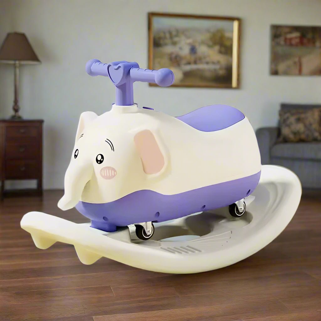 2-in-1 Cute Elephant Ride-On That Doubles as Rocker
